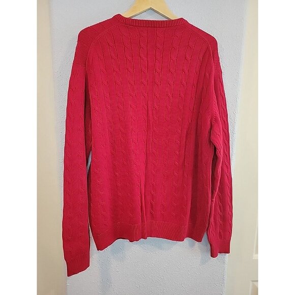 Chaps Ralph Lauren Cable Knit Sweater Mens XL Red Crew Neck Pullover Y2K - Picture 4 of 6